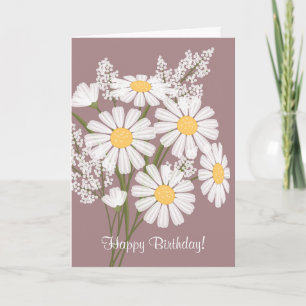 Carte Fleurs marguerites blanches sur rose Joyeux annive