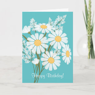Carte Fleurs marguerites blanches sur Turquoise Joyeux a
