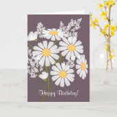 Carte Fleurs marguerites blanches sur violet Joyeux anni (Fleur jaune)