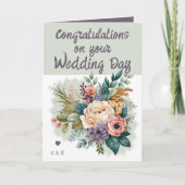 Carte Fleurs mariage Félicitations vert violet (Devant)