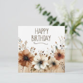 carte fleurs marron joyeux anniversaire (Debout devant)