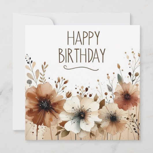 carte fleurs marron joyeux anniversaire (Devant)