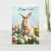 Carte Fleurs mignonnes et fête de Pâques lapin de et ver (Devant)