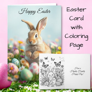 Carte Fleurs mignonnes et fête de Pâques lapin de et ver