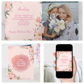 Carte Fleurs modernes roses pour la fête des mères