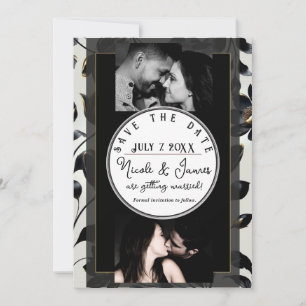 Carte Fleurs noires et dorées sur fond beige mariage à r