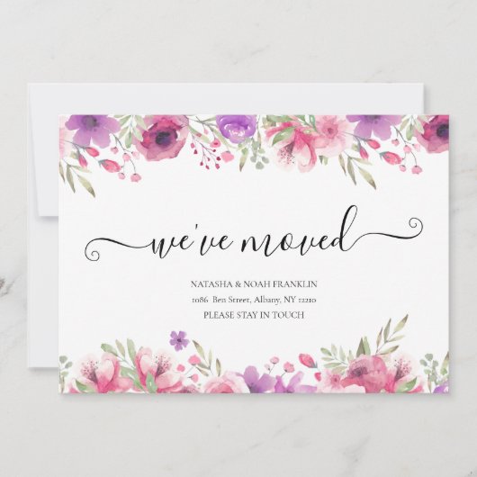 Carte Fleurs Nous Avons Déménagé Script Nouvelle Adresse (Devant)