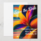 Carte Fleurs paradisiaques tropicales Sauvez la date (Devant / Derrière)
