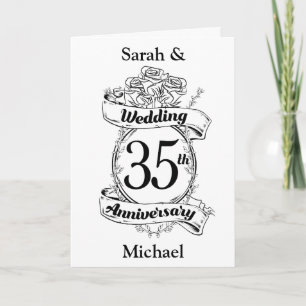 Carte Fleurs pour les 35 ans de mariage noir et blanc