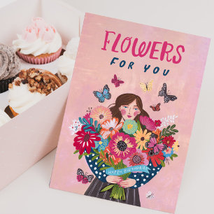 Carte Fleurs pour Vous Joyeux Anniversaire Bouquet