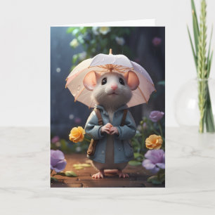 Carte Fleurs pourpres de souris adorables Illustration B