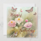 Carte Fleurs printanières et aquarelle papillon Annivers (Devant)