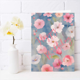 Carte Fleurs printanières roses colorées sur des nuances