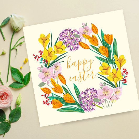 Carte Fleurs printanières tulipe florale jaune pâques de