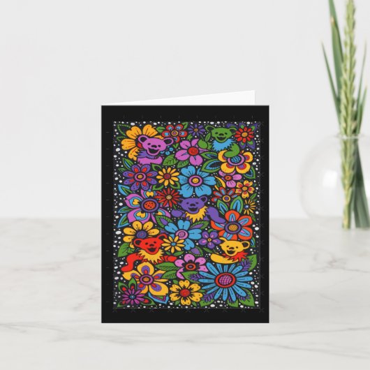 Carte Fleurs psychédéliques Ours dansants Gratefu coloré (Devant)