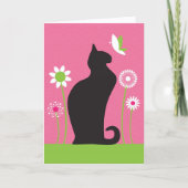 Carte Fleurs rétro Chat noir Anniversaire (Devant)