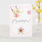 Carte Fleurs rose blush et princesse pailletée et feuill (Fleur jaune)