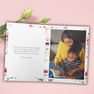 Carte Fleurs roses à l'aquarelle Photo élégante Fête des