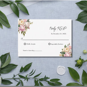 Carte Fleurs Roses Blanches et Roses Tendres Élégant RSV