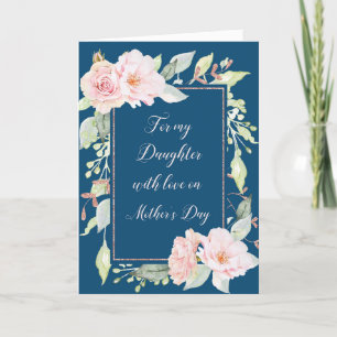 Carte Fleurs roses bleu marine pour la fête des mères fi