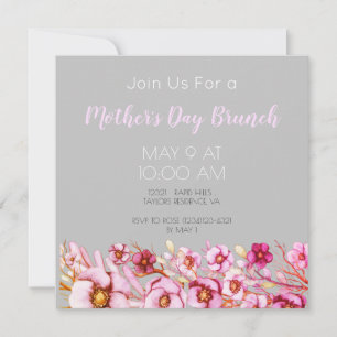 Carte Fleurs roses - Brunch de la Fête des Mères