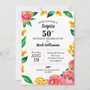 Carte Fleurs roses chaudes et vibrantes Surprise Invitat