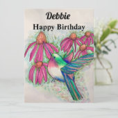 Carte Fleurs roses de colibri Anniversaire (Debout devant)