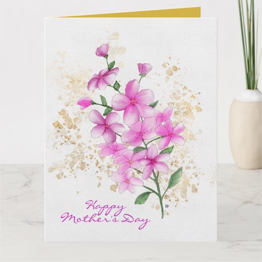 Carte Fleurs roses de la fête des mères avec éclaboussur (Devant)