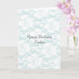 Carte Fleurs Roses Dentelle Bleue Blanche Menthe Anniver