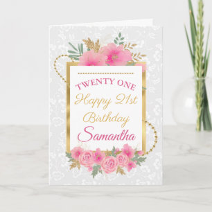 Carte Fleurs roses élégantes pour 21 ans