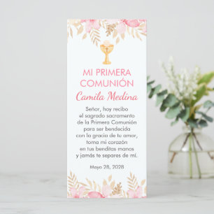 Carte Fleurs roses Espagnol Premier Signet Communion