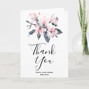 Carte Fleurs roses et grises Classique aquarelle Merci