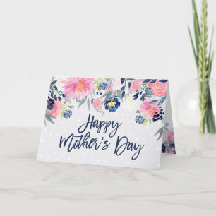 Carte Fleurs roses et marines Bonne fête des mères