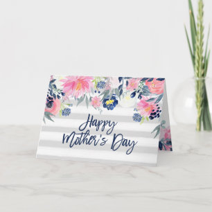 Carte Fleurs roses et marines Stripes Bonne Fête des M