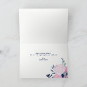 Carte Fleurs roses et marines | Stripes Joyeux anniversa (Intérieur)