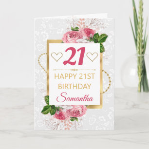 Carte Fleurs roses et papier d'or pour anniversaire