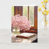 Carte Fleurs roses et vieux livre (Fleur jaune)