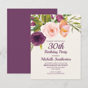 Carte Fleurs roses et violettes pour les 30 ans d'une fe