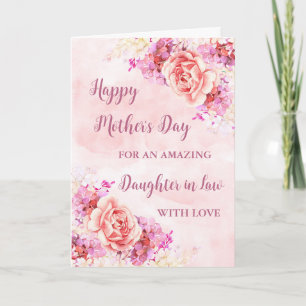 Carte Fleurs roses Fille en droit Bonne fête des mères