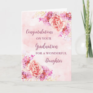 Carte Fleurs roses Fille Félicitations Diplôme