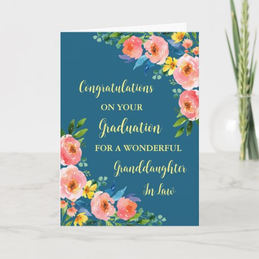 Carte Fleurs roses Grande Petite-Fille Graduation (Devant)