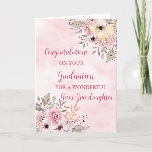 Carte Fleurs roses Grande Petite-Fille Graduation (Devant)