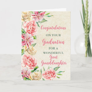 Carte Fleurs roses Grande Petite-Fille Graduation