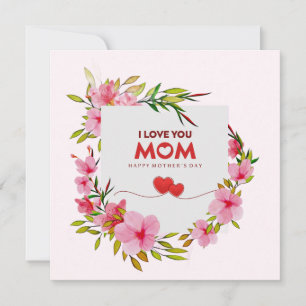 Carte Fleurs roses "Je t'aime maman" Bonne fête des mère
