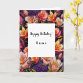 Carte Fleurs roses Joyeux anniversaire (Fleur jaune)