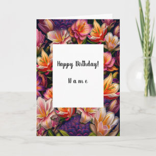 Carte Fleurs roses Joyeux anniversaire