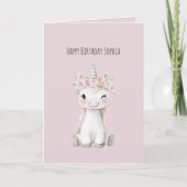 Carte Fleurs roses licorne anniversaire (Devant)