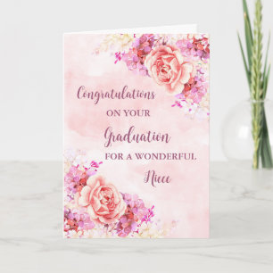 Carte Fleurs roses nièce Félicitations Diplôme