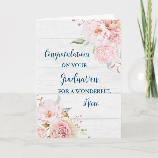 Carte Fleurs roses nièce Félicitations Diplôme (Devant)