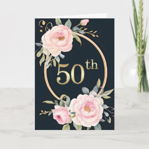 Carte Fleurs roses pour les 50 ans de mariage noir